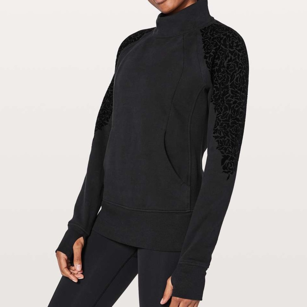 lululemon athletica Black High-Neck Sweatshirt with Textured Sleeve Detail
